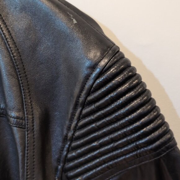 Guess Genuine Lamb Leather Moto Jacket Knit Padded Black Biker Motorcycle Coat - Picture 10 of 15